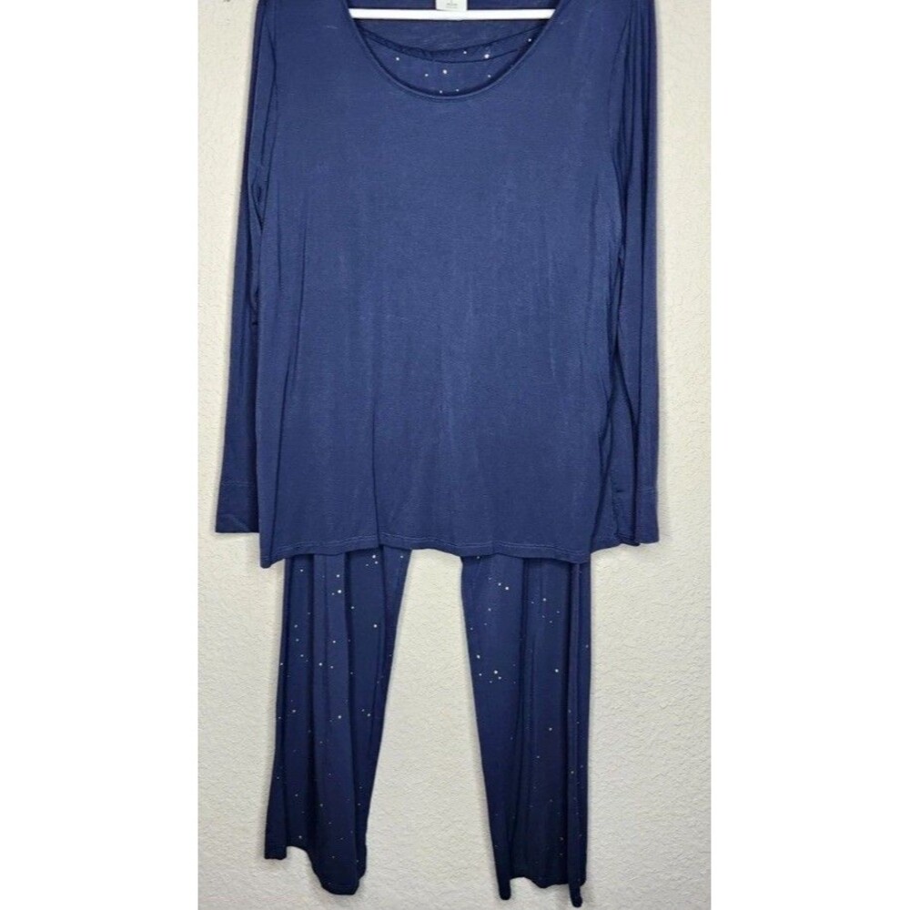 SOMA Women's Cool Nights Pajama Pants Long Sleeve Set, Blue w/ Gold Stars XXL